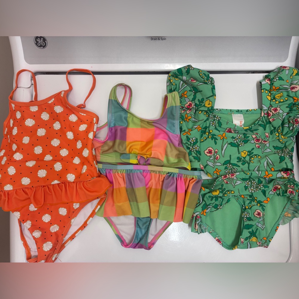 Cat & Jack‎ Kids Swim 2 Bikinis - Orange, Multicolor Bow, Green Ruffles